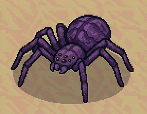 Pixel-art purple spider enemy.